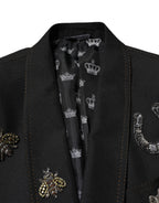Black Bee Crown Embellished Suit Coat Blazer