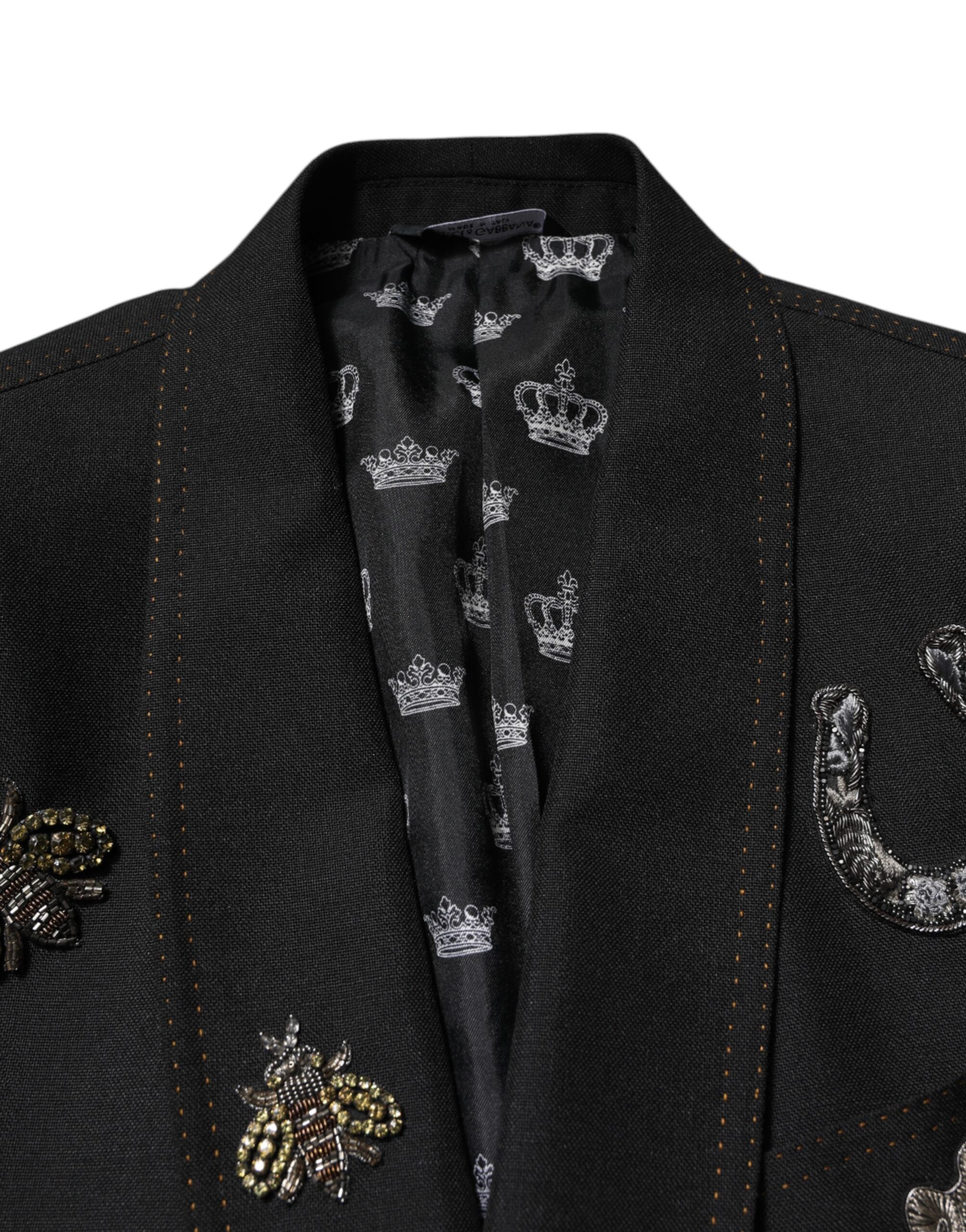 Black Bee Crown Embellished Suit Coat Blazer