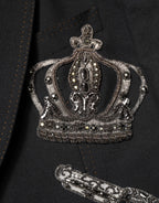 Black Bee Crown Embellished Suit Coat Blazer