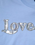 Blue Love Story Sequined Embellished Short Sleeves T-shirt
