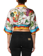 Multicolor Chili Silk Cropped Blouse Top