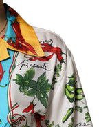 Multicolor Chili Silk Cropped Blouse Top