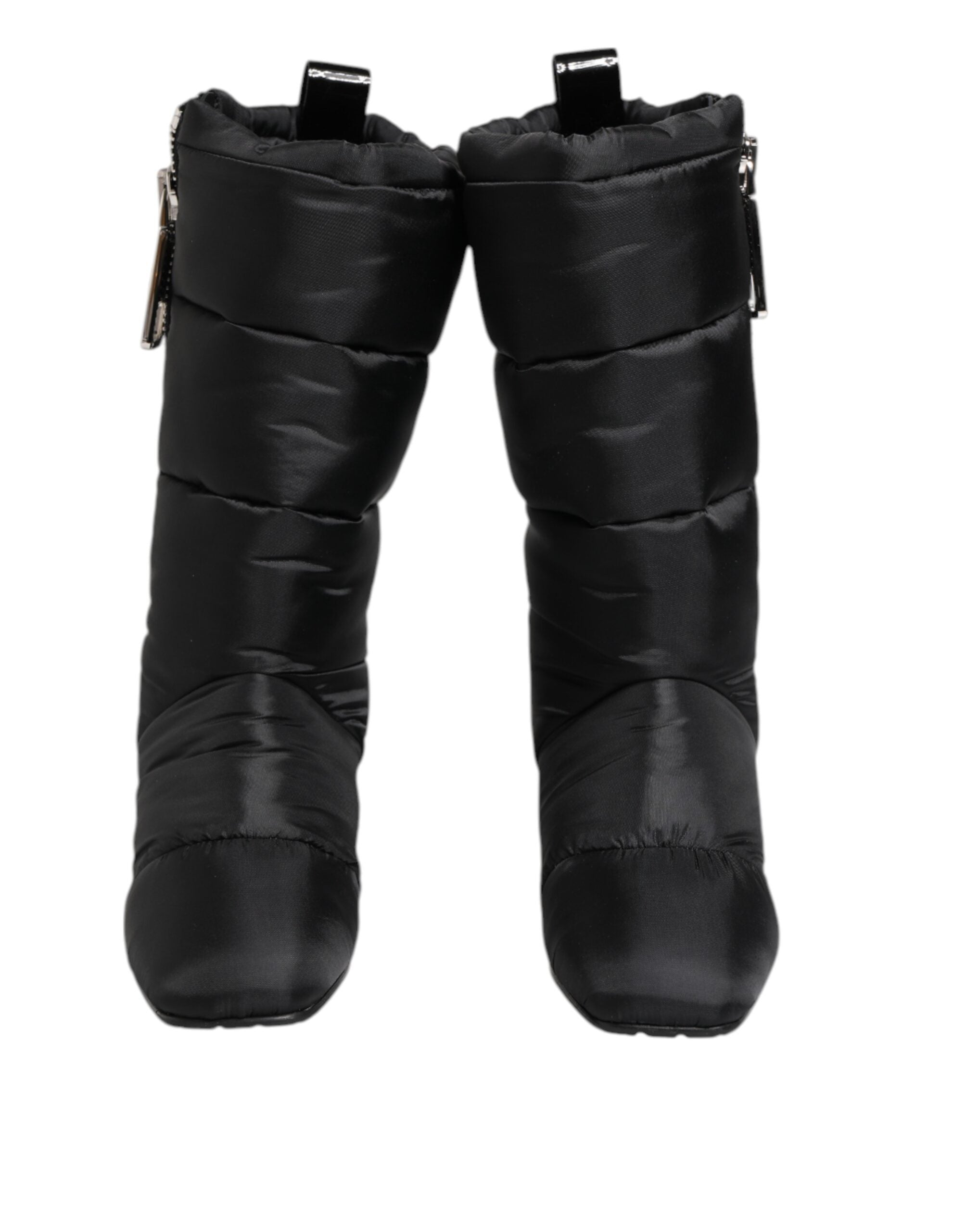 Black Padded Mid Calf Logo Heel Boots Shoes