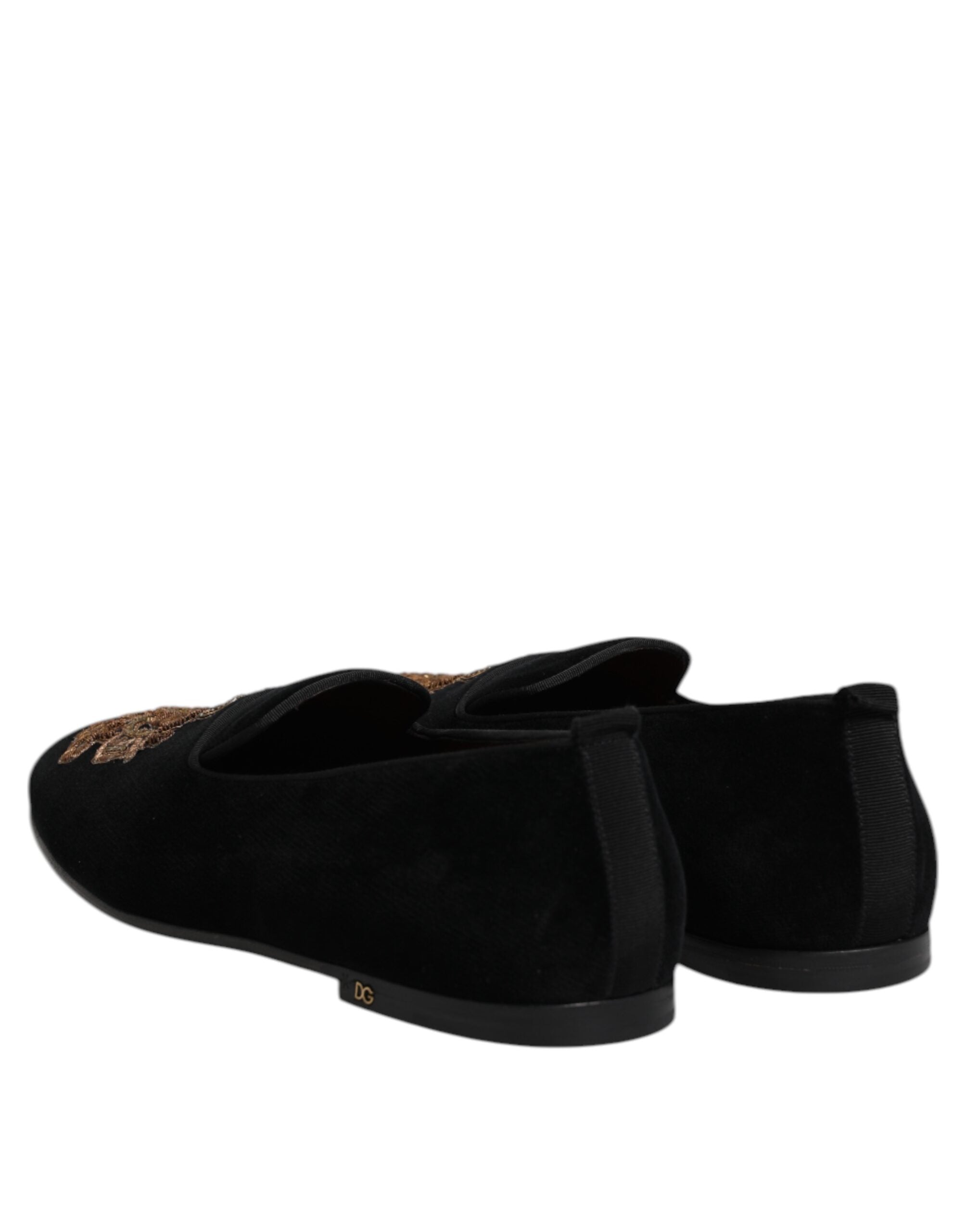 Black Velvet Gold Crown Mens Loafers Shoes