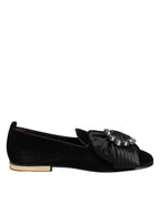 Black VATICANO Crystal Ribbon Slip On Shoes