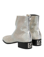 White Strass DG Logo Heels Ankle Boots Shoes