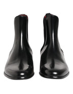 Black Chelsea Slip On Mid Calf Boots Shoes