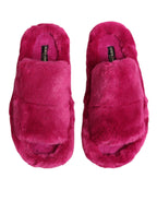 Pink Acrylic Faux Fur Mens Flats Sandals Shoes