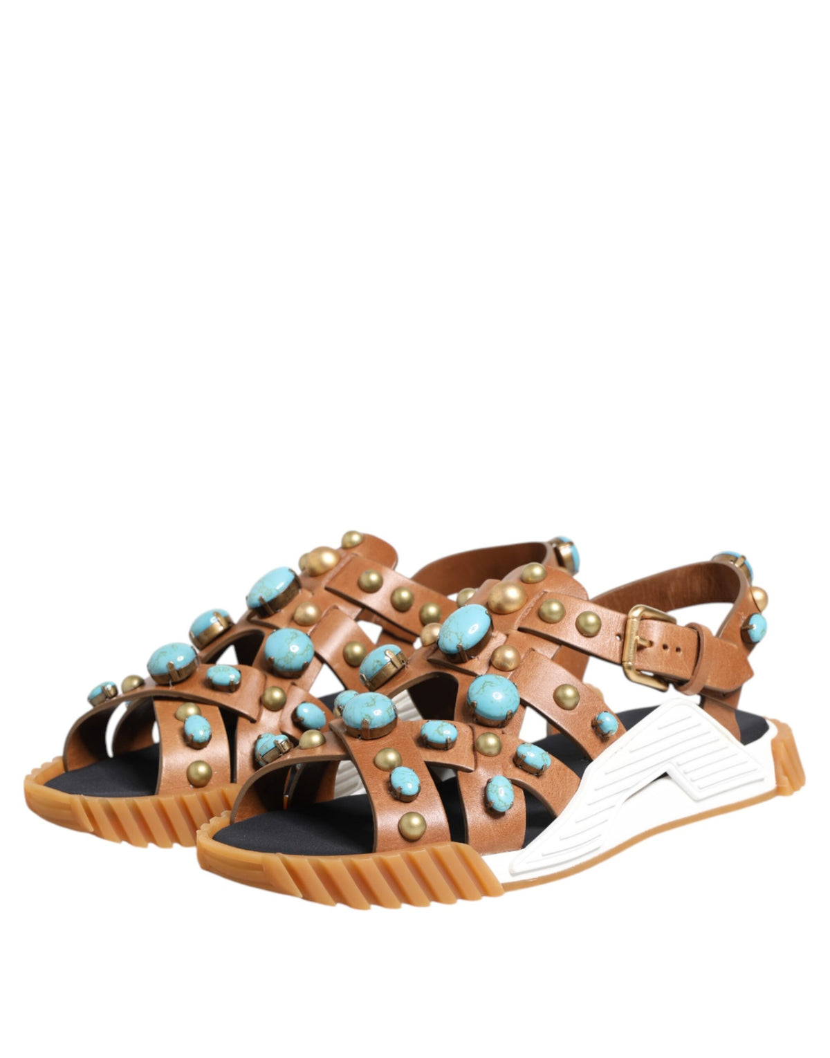 Brown Leather Studded Slides Sandals Shoes