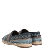 Blue Gray Woven Leather Buffalo Espadrille Shoes
