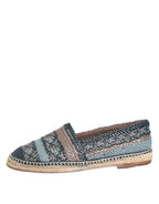 Blue Gray Woven Leather Buffalo Espadrille Shoes