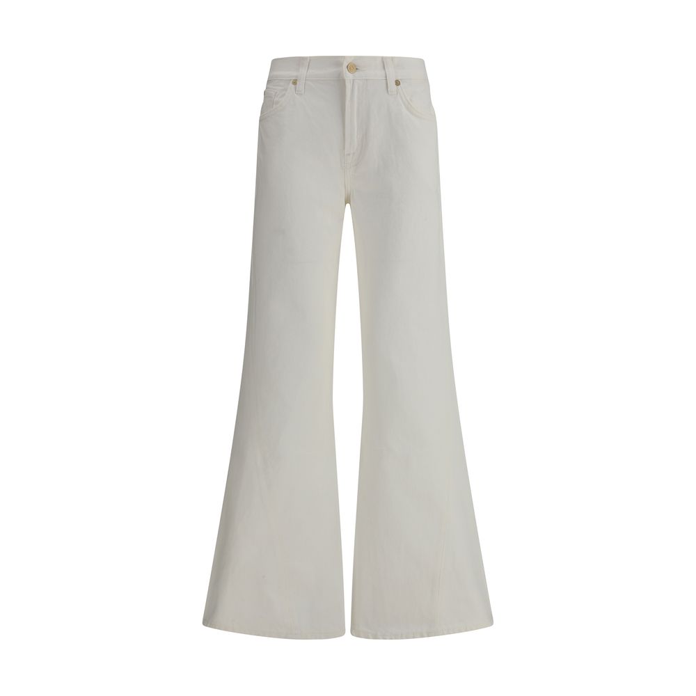 Beige Cotton Flared Jeans