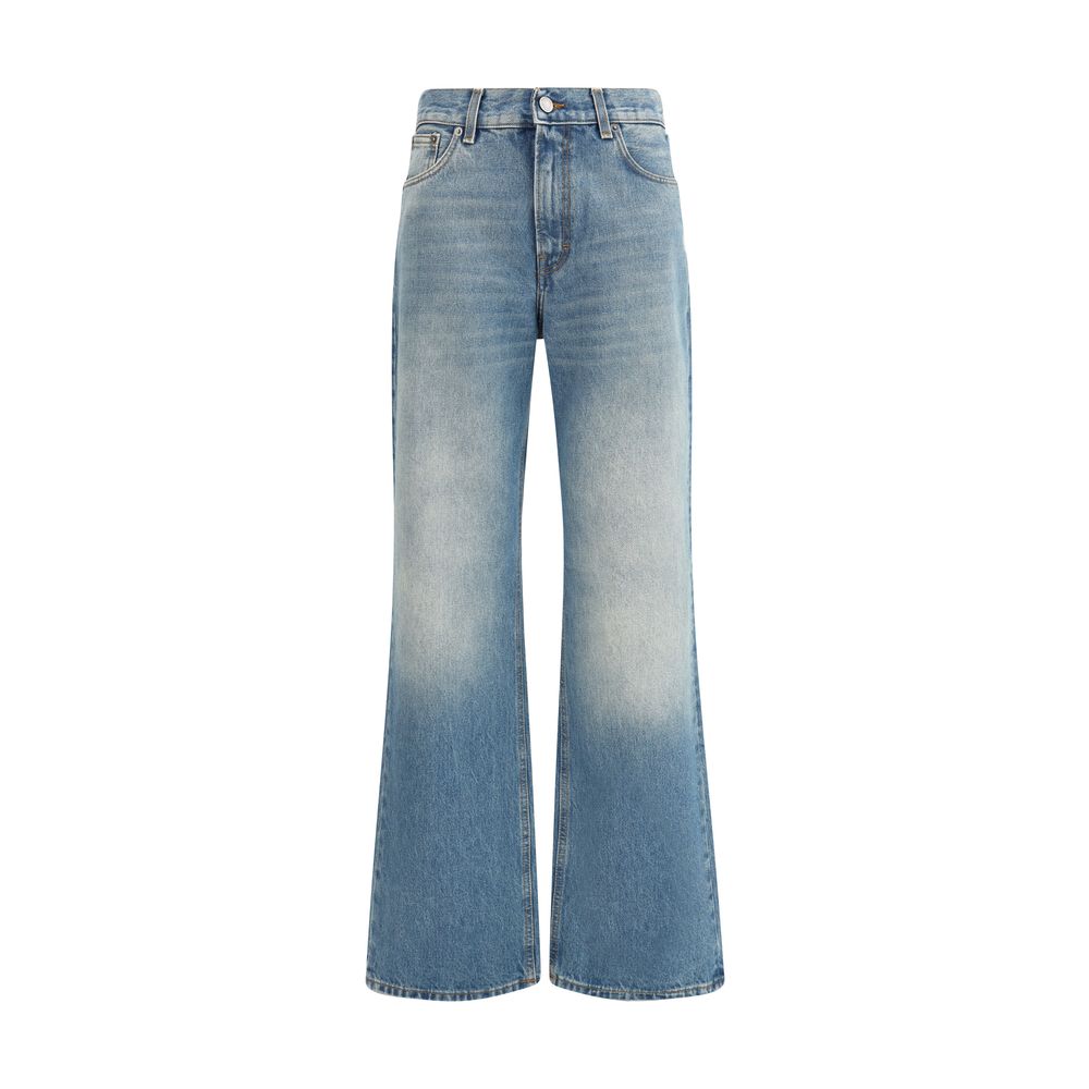 Blue Cotton Flared Jeans