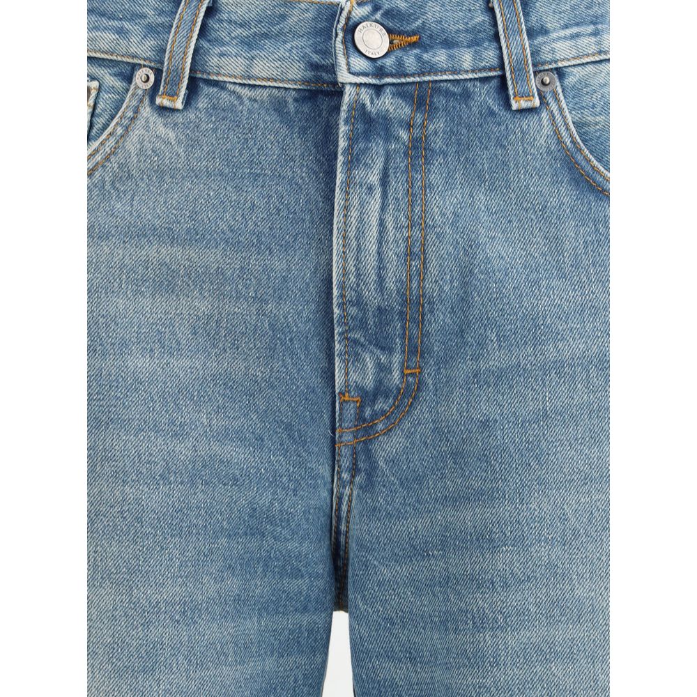Blue Cotton Flared Jeans