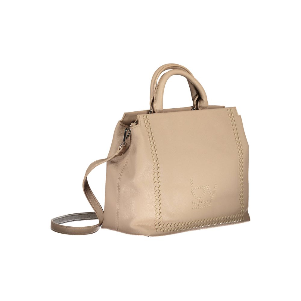Beige Polyurethane Women Handbag