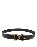 Black Exotic Leather DG Logo Buckle Belt