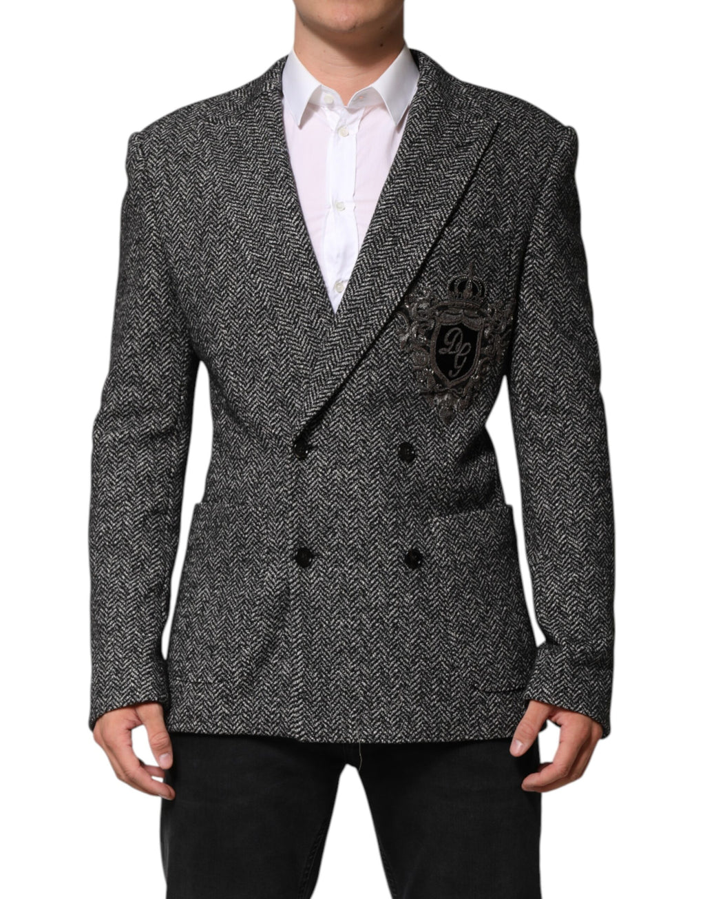 Black White Double Breasted Men Suit Blazer