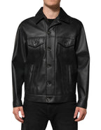 Black Polyester Button Down Biker Jacket