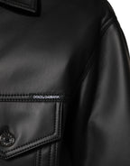 Black Polyester Button Down Biker Jacket