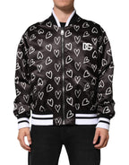 Black Polyester Heart Print Bomber Jacket