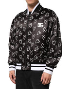 Black Polyester Heart Print Bomber Jacket
