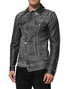 Gray Washed Cotton Stretch Denim Jacket