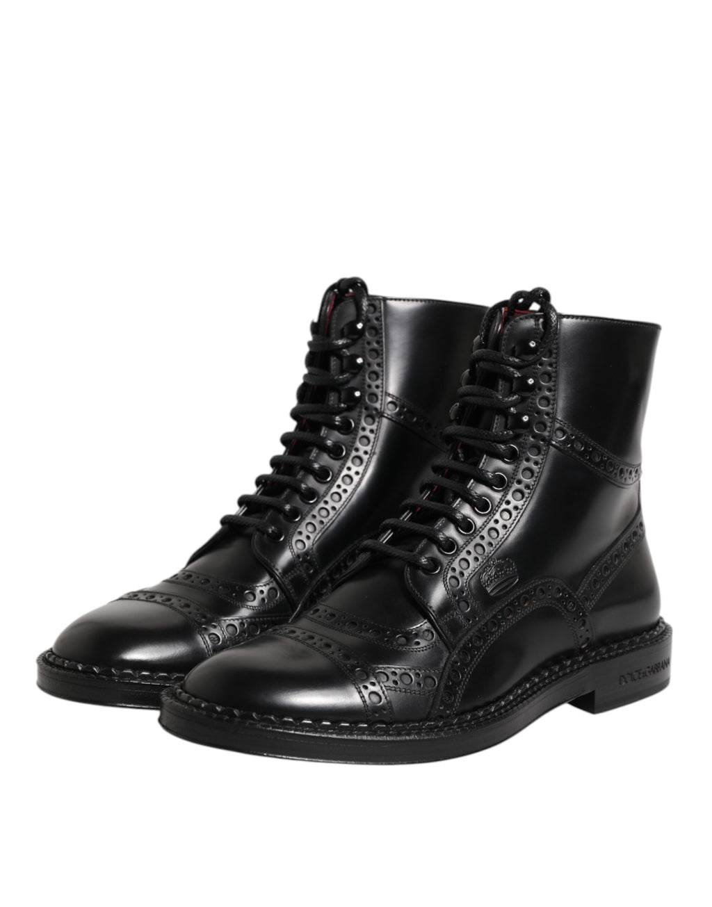 Black Leather Lace Up Mid Calf Boots Shoes