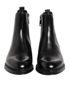 Black Chelsea Leather Mid Calf Boots Shoes