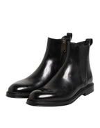 Black Chelsea Leather Mid Calf Boots Shoes