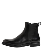 Black Chelsea Leather Mid Calf Boots Shoes