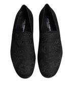 Black Floral Brocade Loafers Men Dress Shoes
