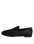 Black Floral Brocade Loafers Men Dress Shoes