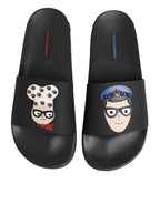 Black Leather Slides Flats Beachwear Shoes