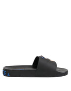 Black Leather Slides Flats Beachwear Shoes