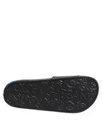 Black Leather Slides Flats Beachwear Shoes