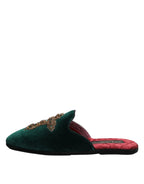 Green Velvet Cross Embellished Slippers Shoes