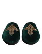 Green Velvet Cross Embellished Slippers Shoes