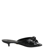 Black Leather Heels Slides Sandals Shoes