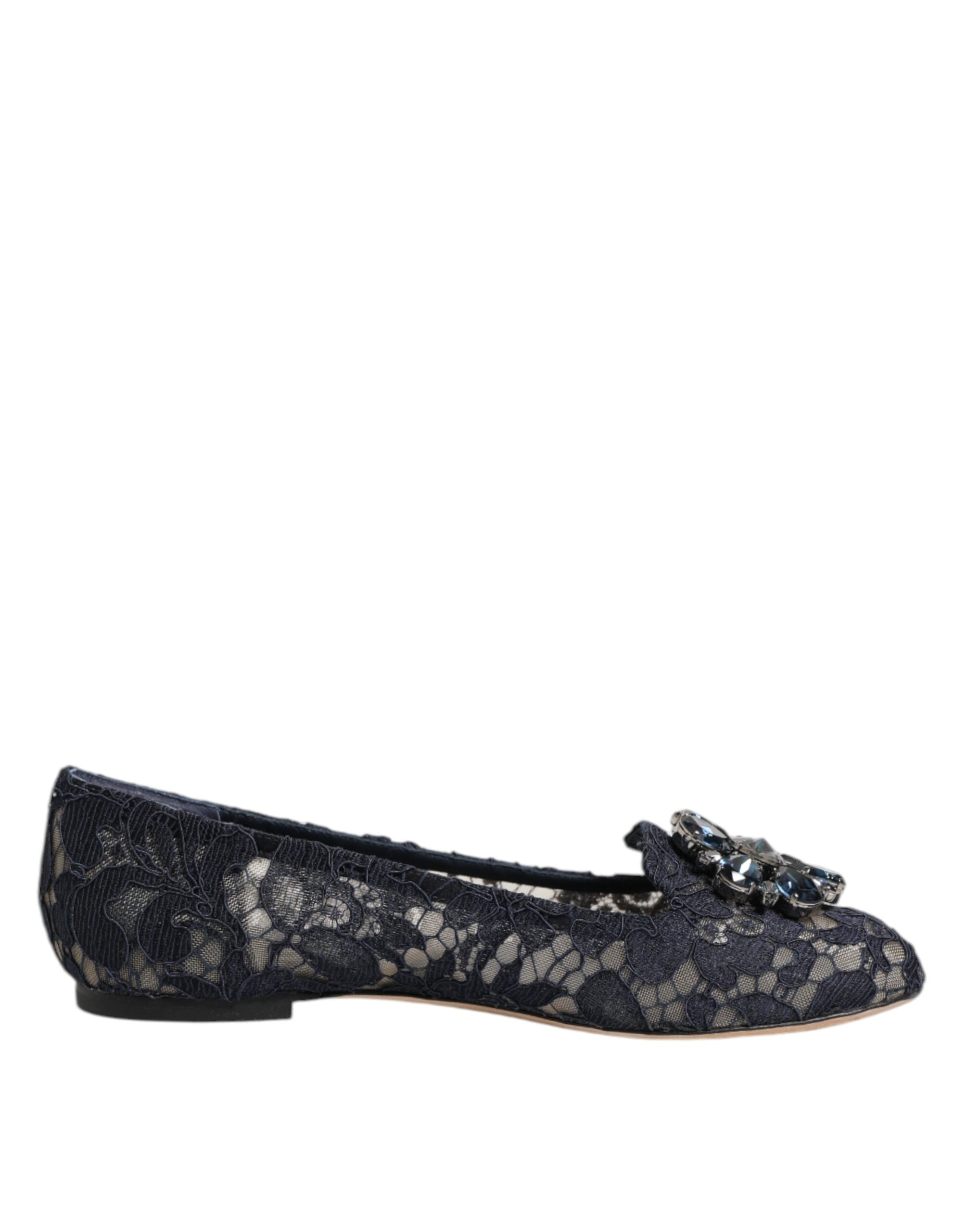 Blue Taormina Lace Crystals Flats Shoes