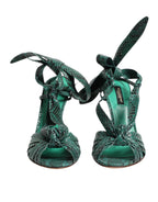 Green Python Leather Heels Sandals Shoes