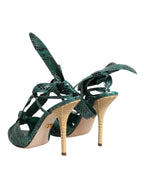 Green Python Leather Heels Sandals Shoes