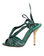 Green Python Leather Heels Sandals Shoes