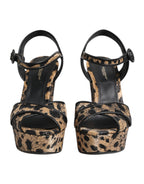 Brown Leopard Wedges Ankle Strap Sandals Shoes