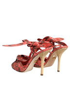 Coral Python Leather Heels Sandals Shoes