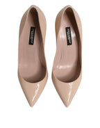 Beige Patent Leather Stiletto Heel Pumps Shoes