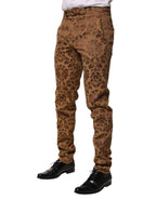 Brown Floral Jacquard Men Skinny Trouser Pants