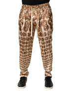 Beige Coin Print Silk Twill Men Jogger Pants
