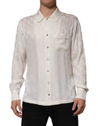 White Silk DG Logo Print Long Sleeves Shirt