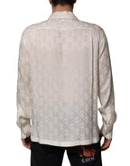 White Silk DG Logo Print Long Sleeves Shirt