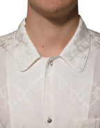 White Silk DG Logo Print Long Sleeves Shirt